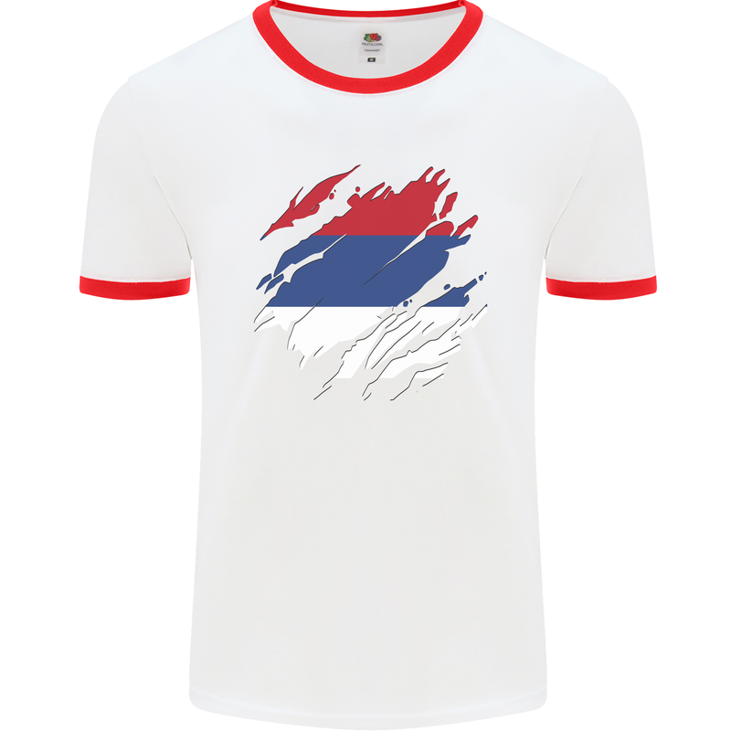 Torn Flag Republika Srpska Mens Ringer T-Shirt White/Red