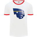 Curled Nauru Flag Nauruan Day Football Mens Ringer T-Shirt White/Red