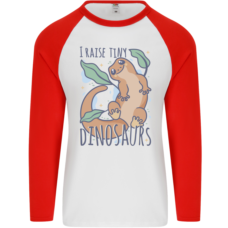 I Raise Tiny Dinosaurs Lizards Chameleon Mens L/S Baseball T-Shirt White/Red