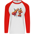 Frog Hand Scrunching Material Mens L/S Baseball T-Shirt White/Red