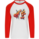 Frog Hand Scrunching Material Mens L/S Baseball T-Shirt White/Red