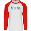 Peace Love Dolphins Mens L/S Baseball T-Shirt White/Red