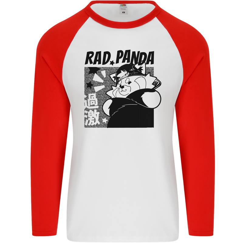Rad Red Panda Japanese Cool Mens L/S Baseball T-Shirt White/Red
