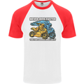 Bike Safety Motorbike Biker Motorcycle Mens S/S Baseball T-Shirt White/Red