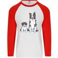 A Border Collie and Puppy Mens L/S Baseball T-Shirt White/Red