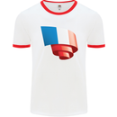 Curled France Flag French Day Football Mens Ringer T-Shirt White/Red