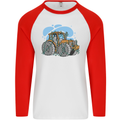 Christmas Tractor Farming Farmer Xmas Mens L/S Baseball T-Shirt White/Red