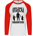 Dad With Two Daughters Funny Fathers Day Mens L/S Baseball T-Shirt White/Red