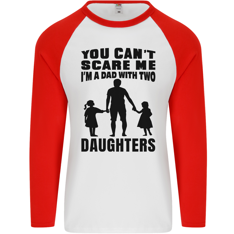 Dad With Two Daughters Funny Fathers Day Mens L/S Baseball T-Shirt White/Red