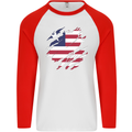 Torn Liberia Flag Liberian Day Football Mens L/S Baseball T-Shirt White/Red