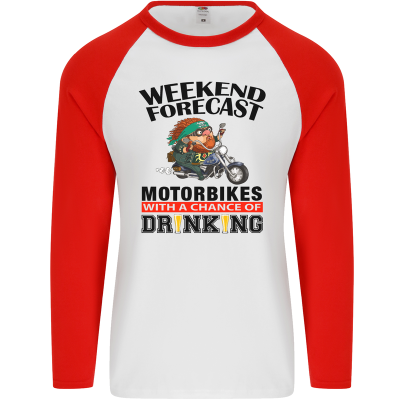 Weekend Forecast Motorbikes Mens L/S Baseball T-Shirt White/Red