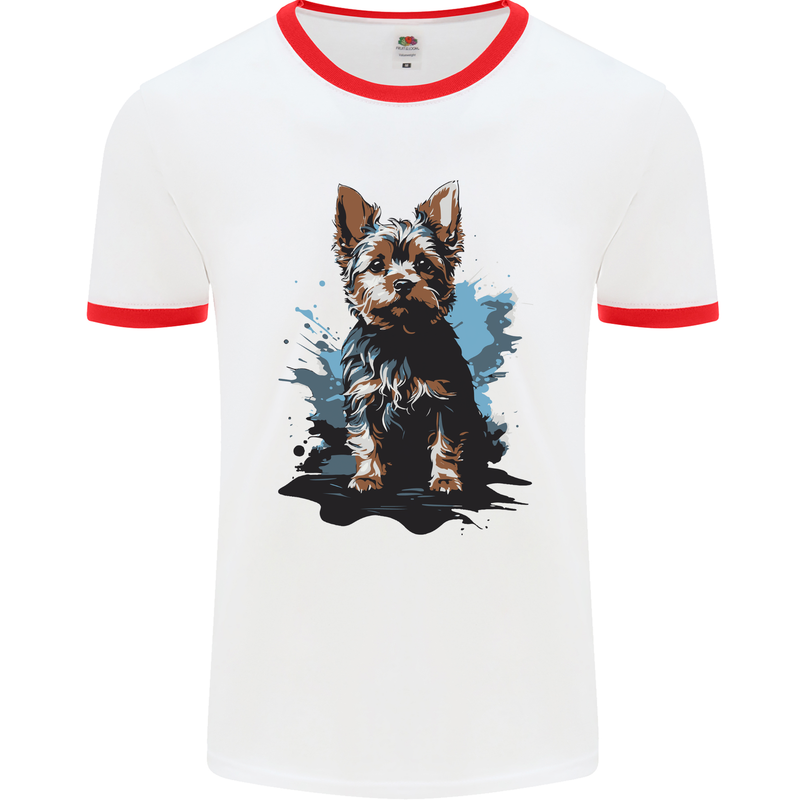 Yorkshire Terrier Splash Yorkie Dog Mens Ringer T-Shirt White/Red