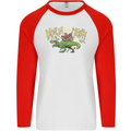 Santa T-Rex Drink Eat Merry Funny Christmas Mens L/S Baseball T-Shirt White/Red