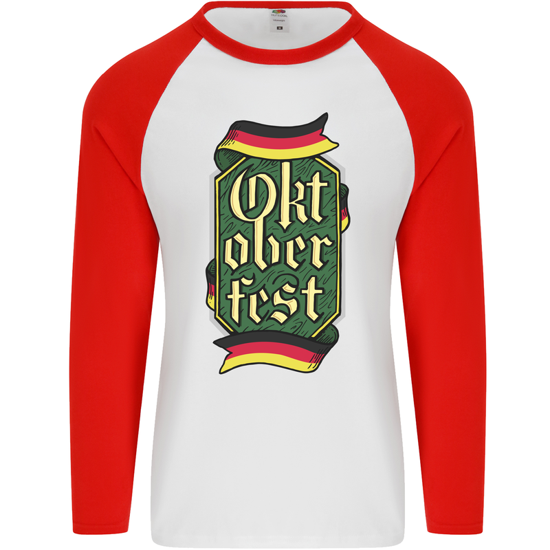 Germany Octoberfest German Beer Alcohol Mens L/S Baseball T-Shirt White/Red