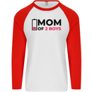 Mom of Two Boys Funny Mother's Day Mens L/S Baseball T-Shirt White/Red