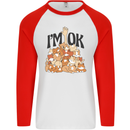 I'm OK Funny Cat Mum Dad Crazy Lady Kitten Mens L/S Baseball T-Shirt White/Red