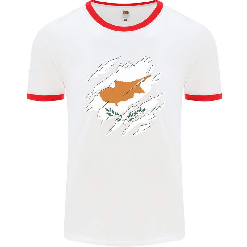 Torn Cyprus Flag Cypriot Day Football Mens Ringer T-Shirt White/Red