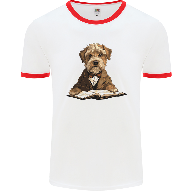 A Dog Reading a Book Mens Ringer T-Shirt White/Red