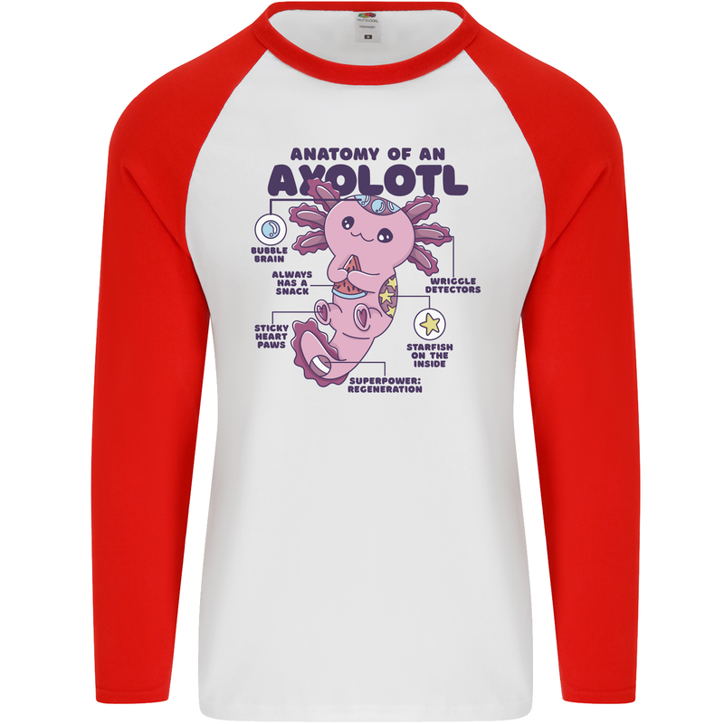 Axoloti Anatomy Mens L/S Baseball T-Shirt White/Red