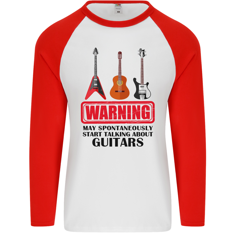 May Start Talking About Guitars Guitarist Mens L/S Baseball T-Shirt White/Red