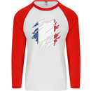 Torn France Flag French Day Football Mens L/S Baseball T-Shirt White/Red