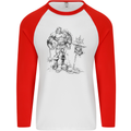 Viking Warior Skull Thor Odin Valhalla MMA Mens L/S Baseball T-Shirt White/Red