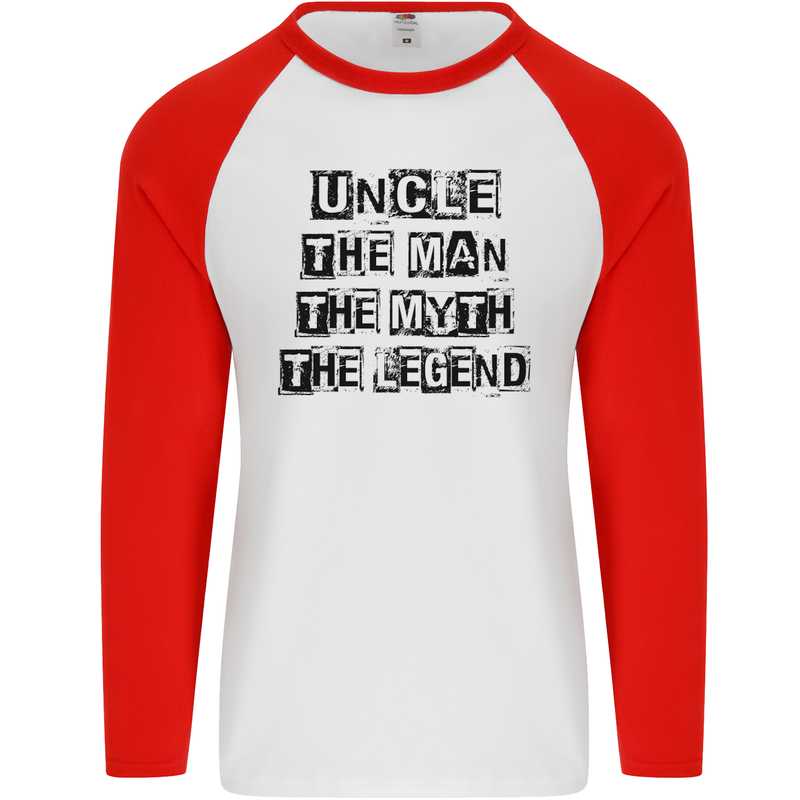 Uncle the Man the Myth the Legend Mens L/S Baseball T-Shirt White/Red