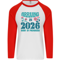 Arriving 2026 New Baby Pregnancy Pregnant Mens L/S Baseball T-Shirt White/Red