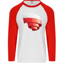 Curled Poland Flag Polish Day Football Mens L/S Baseball T-Shirt White/Red