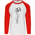 Headphone Wearing Skull Spine Mens L/S Baseball T-Shirt White/Red