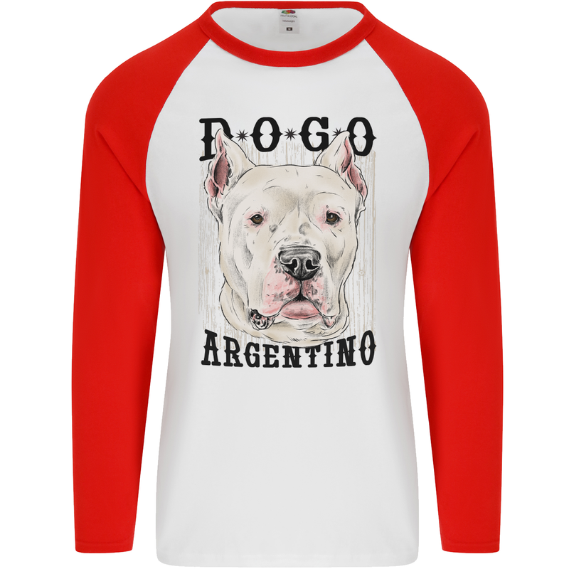 A Dogo Argentino Dog Mens L/S Baseball T-Shirt White/Red