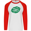 Kiss Me I'm Irish St. Patrick's Day Mens L/S Baseball T-Shirt White/Red