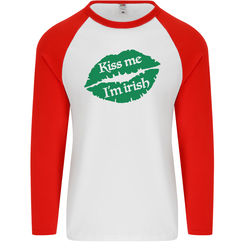 Kiss Me I'm Irish St. Patrick's Day Mens L/S Baseball T-Shirt White/Red