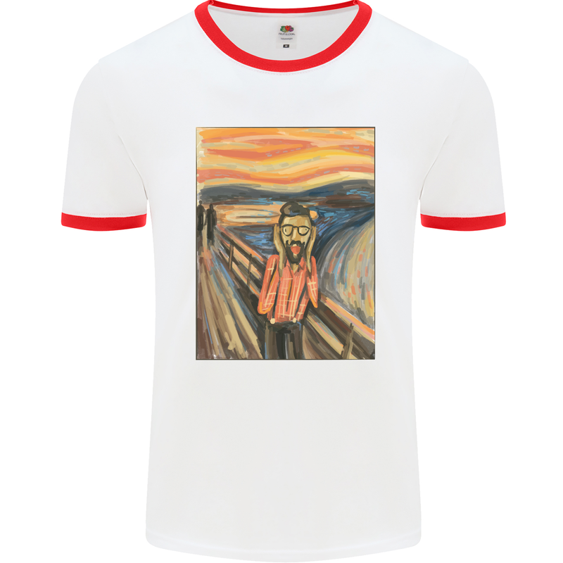 Hipster Scream Painting Mens Ringer T-Shirt White/Red