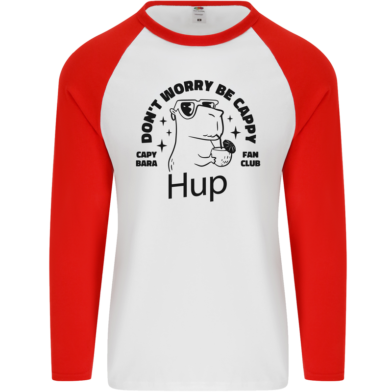 Capybara Be Cappy Funny Mens L/S Baseball T-Shirt White/Red