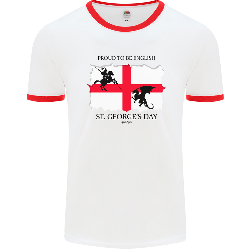 Proud to Be English St Georges Day Flag Mens Ringer T-Shirt White/Red