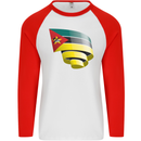 Curled Mozambique Flag Mozambican Day Football Mens L/S Baseball T-Shirt White/Red