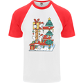 Christmas Cat House Funny Winter Xmas Mens S/S Baseball T-Shirt White/Red