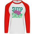 Hippo Sleep Shirt Sleeping Pajamas Mens L/S Baseball T-Shirt White/Red