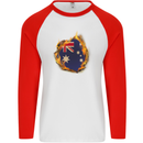The Australian Flag Fire Effect Australia Mens L/S Baseball T-Shirt White/Red