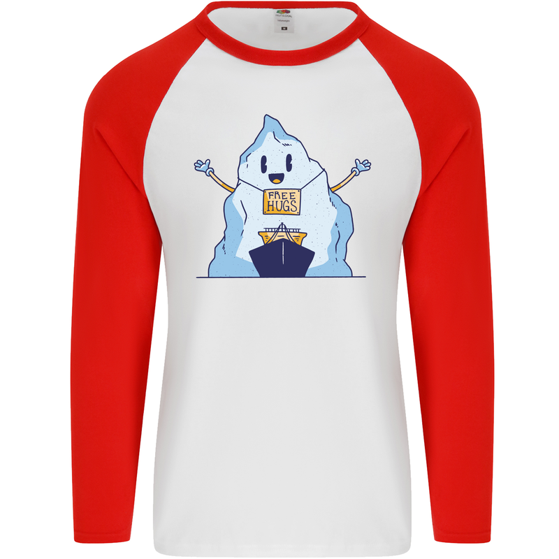 Free Hugs Iceberg and Ship Environment Mens L/S Baseball T-Shirt White/Red