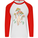 Trippy Magic Mushrooms With Eyes Mens L/S Baseball T-Shirt White/Red