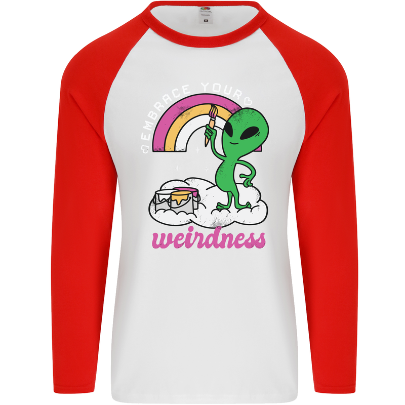 Alien Embrace Your Weirdness Funny LGBT Mens L/S Baseball T-Shirt White/Red