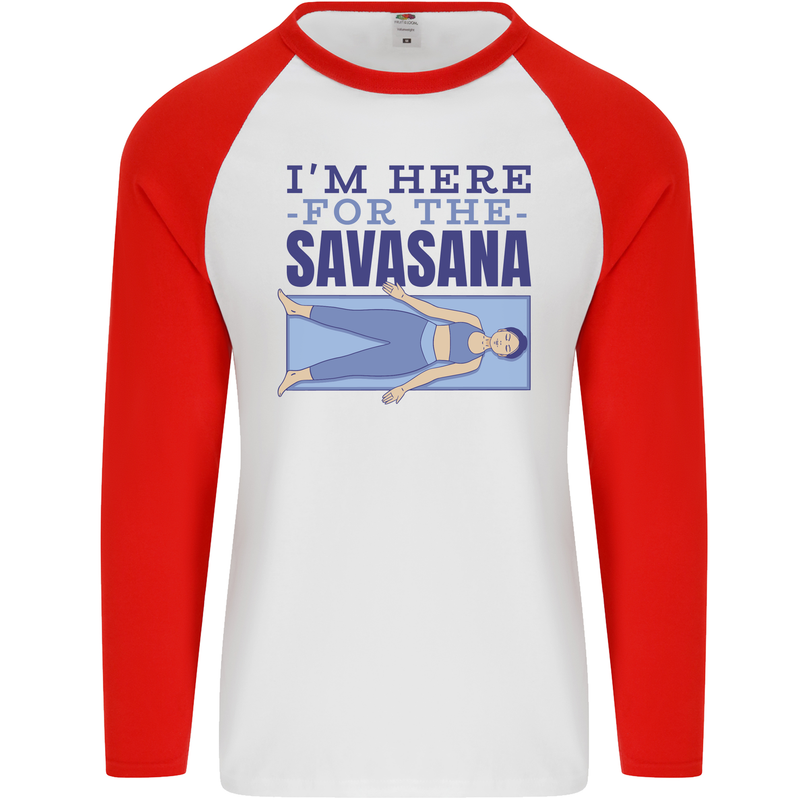 Funny Yoga Im Here For the Savasana Mens L/S Baseball T-Shirt White/Red