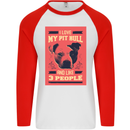 I Love My Pitbull & 3 People Funny Mens L/S Baseball T-Shirt White/Red
