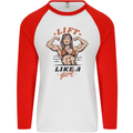 Lift Like a Girl Female Bodybuilding Mens L/S Baseball T-Shirt White/Red