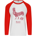 Chinese Zodiac Year of the Rooster Mens L/S Baseball T-Shirt White/Red