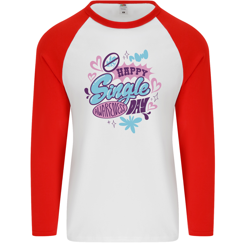 Happy Single Day Anti Valentines Romance Mens L/S Baseball T-Shirt White/Red