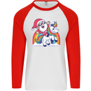Christmas Santa Claus On a Unicorn Xmas Mens L/S Baseball T-Shirt White/Red