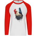 A Chicken Watercolour Mens L/S Baseball T-Shirt White/Red